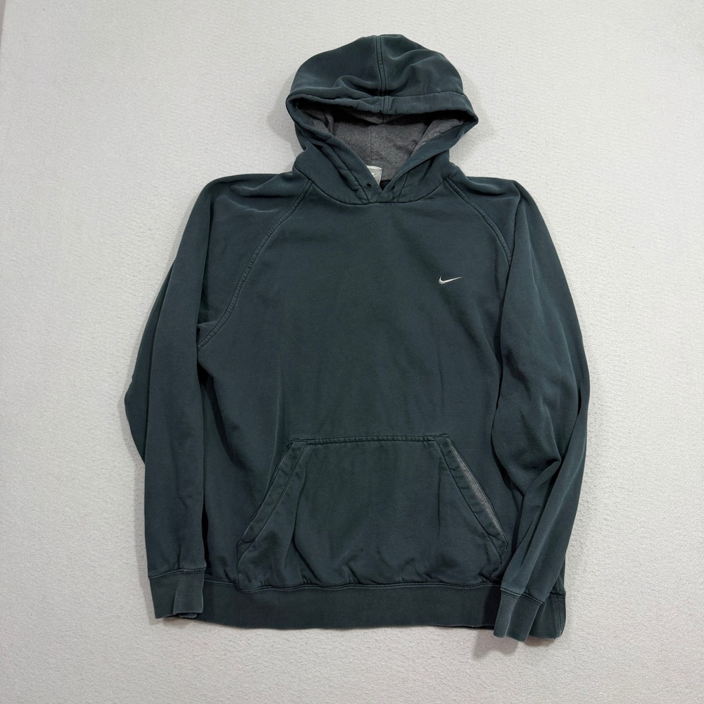 Vintage Nike Hoodie Men XL Green Pullover Swoosh Raglan Fleece Pocket Faded y2k